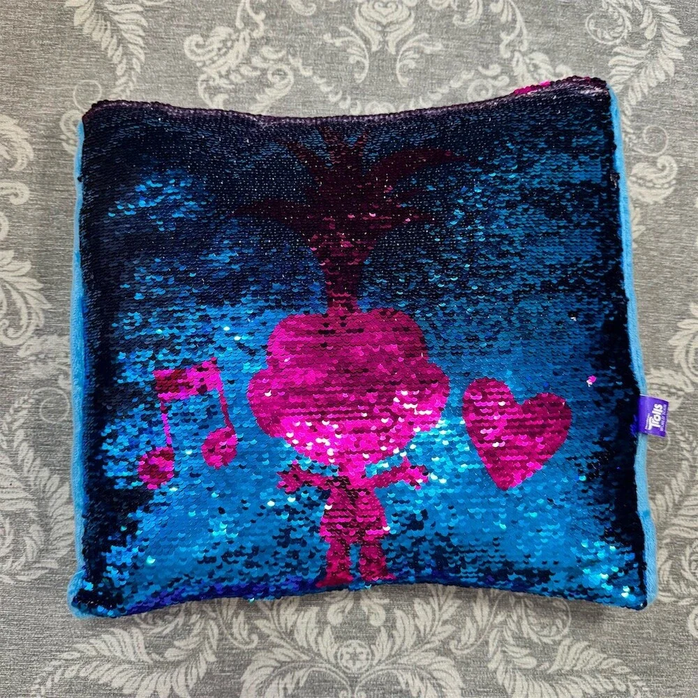 DreamWorks Trolls World Tour Throw Pillow 16x16 Reversible Sequin Poppy